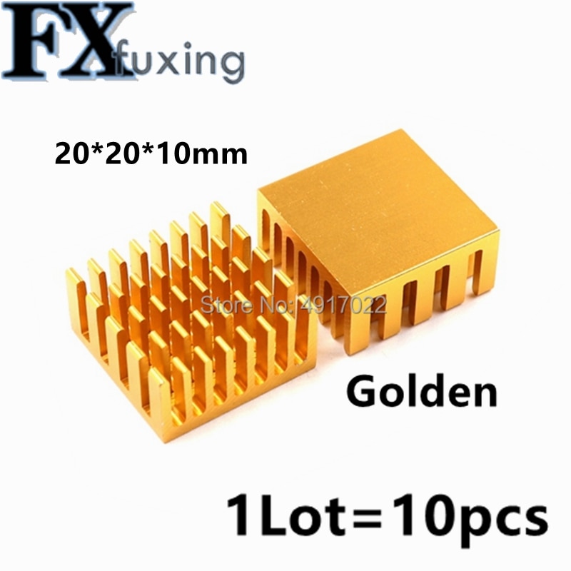 방열판 냉각 핀 알루미늄 라디에이터 쿨러 방열판 10 개 골든 20x20x10mm, IC 칩 LED 20x20x10mm LED 라디에이터 20x20x10